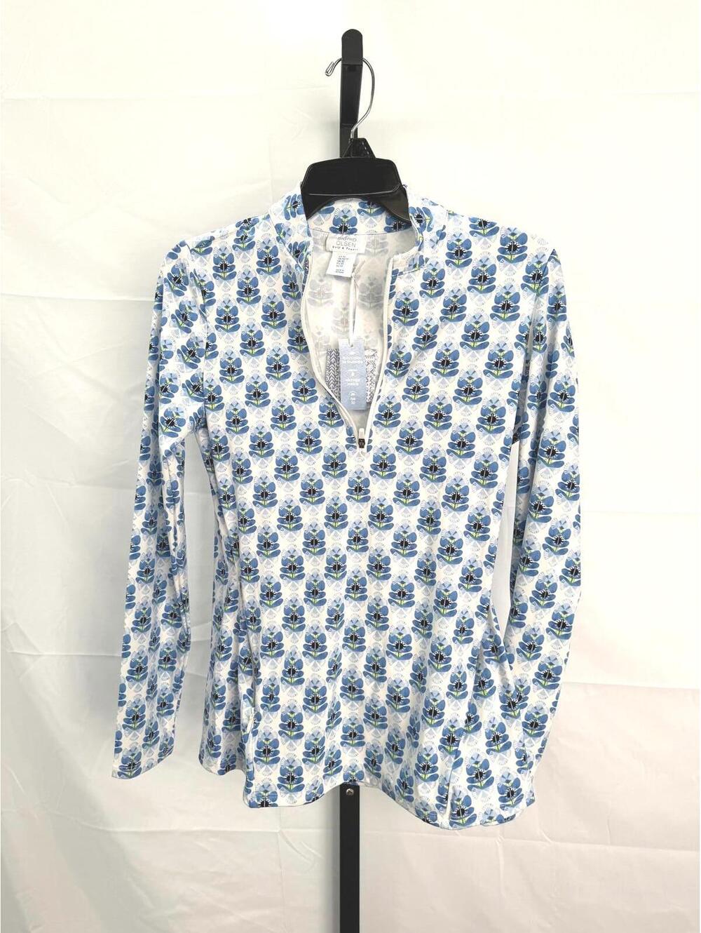 Sigrid Olsen Golf Tennis Shirt XS Women's Long Sleeve Floral Top Zip Collar